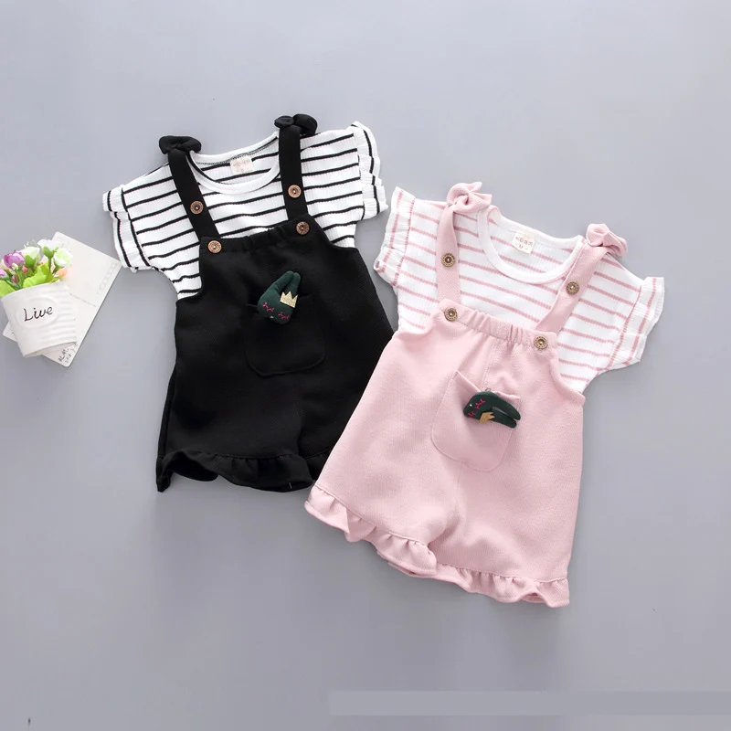 Summer Chinese style baby girl clothing striped T-shirt tops + shorts sports suit for newborn baby girls outfit cool clothes set