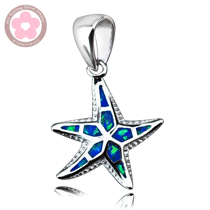 JLP-312 Sea Star Blue Opal Gem Pendant 925 Sterling Silver Jewelry  Fashion Necklace Pendants for Women Hot Sale Christmas Gift