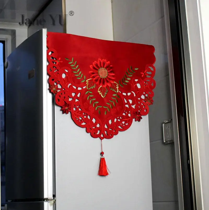 Refrigerator Cover Cloth Dustproof Cloth Single Door Double Door Freezer Cloth Dustproof Cloth Cover Festival Red Embroidery