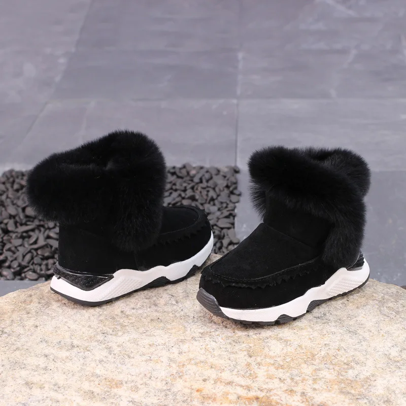 New Arrival Winter Baby Toddlers Shoes Children Boots Genuine Leather Snow Boots for Boys Girls Rabbit Fur Child\'s Shoes CSH519