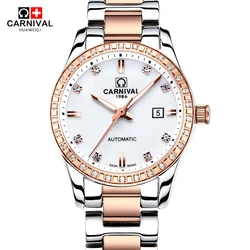 New Carnival rhinestone dress automatic mechanical hot fashion brand watches women's full steel luminous waterproof ladies watch