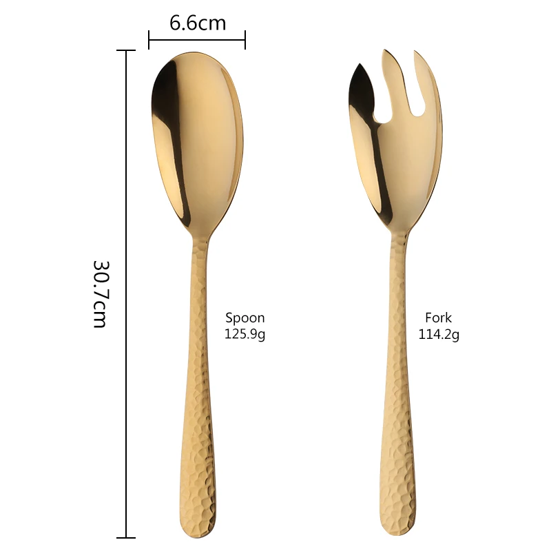 Large Serving Spoon Fork 12inch Gold Salad Servers Tablespoon Stainless Steel Rose Gold Dining Tools Kitchen Utensil