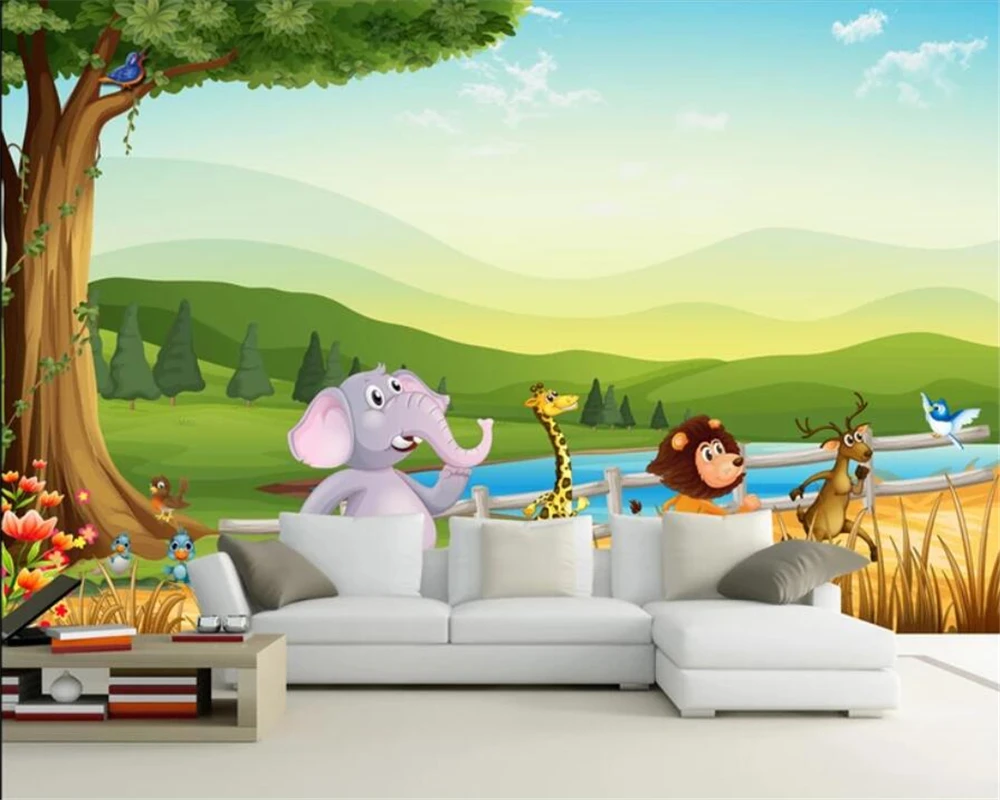 

beibehang Custom Wallpapers 3D Photo Murals Cartoon Animated Forest Small Animals Mural 3D Kids Room TV Background Wall paper