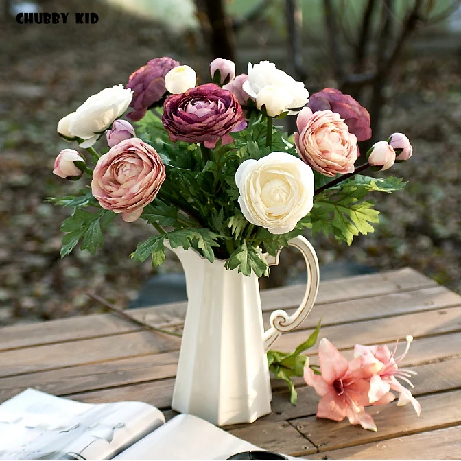 

12pcs/lot! wholesale Hi-Q vintage artificial Ranunculus asiaticus flower fake Persian Buttercup wedding decorative silk flowers