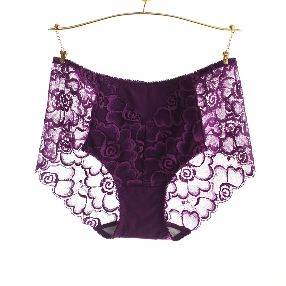 

KJ82 Sexy Full Lace Panties High-Crotch Transparent Floral Soft Briefs Femmes taille haute respirante culottes