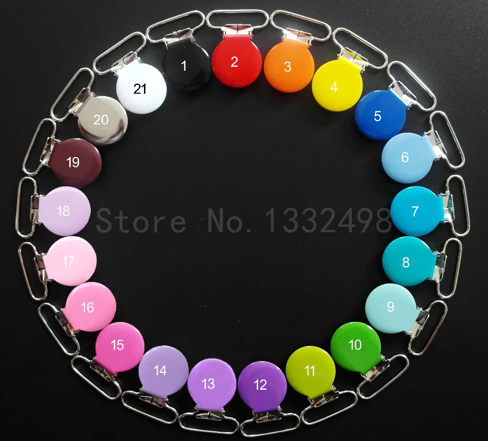 Mix Colors 80 pcs/lot Round Top Enamel Metal Suspender Clip / Pacifier Clips Dummy Soother Holder For 25mm Ribbon