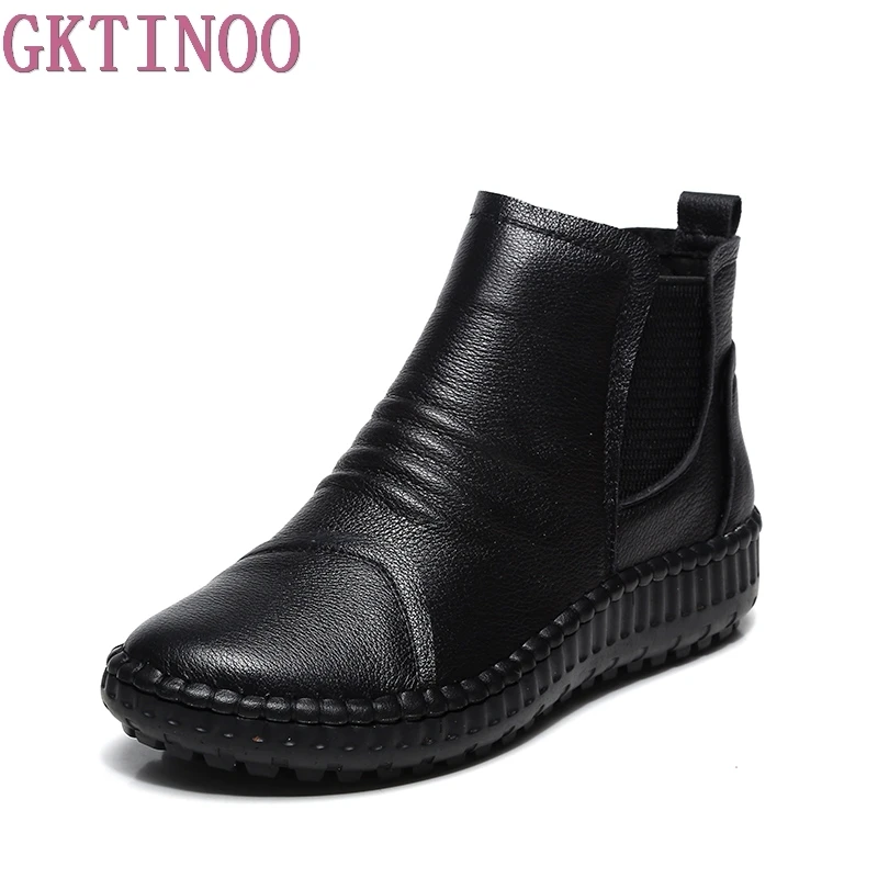 Genuine Leather Shoes Women Boots 2024 Autumn Winter Fashion Handmade Ankle Boots Warm Soft Outdoor Casual Flat Shoes Woman