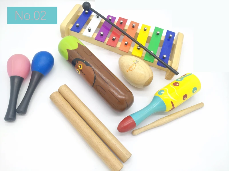 ขายใหญ่ 6 pc ใหม่เครื่องดนตรีชุดของเล่นไม้ percussion instruments สำหรับทารกเด็กก่อนวัยเรียนเพลง rhythm early education