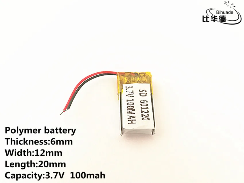 10pcs/lot 3.7V,100mAH,601220 Polymer lithium ion / Li-ion battery for TOY,POWER BANK,GPS,mp3,mp4