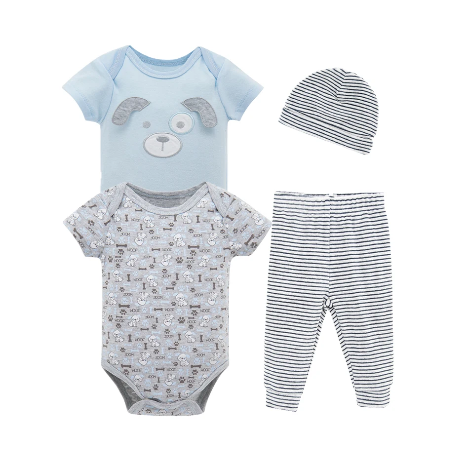 

2019 4PCS/lot Clothing Sets Cotton Newborn Cartoon Baby Boys Clothes Bodysuit Baby Clothes Ropa bebe Baby Boy Pants Hat Clothes