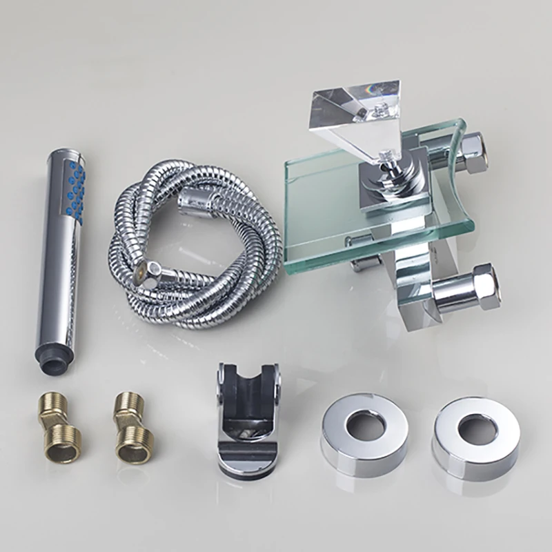 Imagem -03 - Kit de Torneira Cascata para Banheira Conjunto de Torneira Ducha e Misturadores de Vidro com Regulação de Diamante para Fixação na Parede