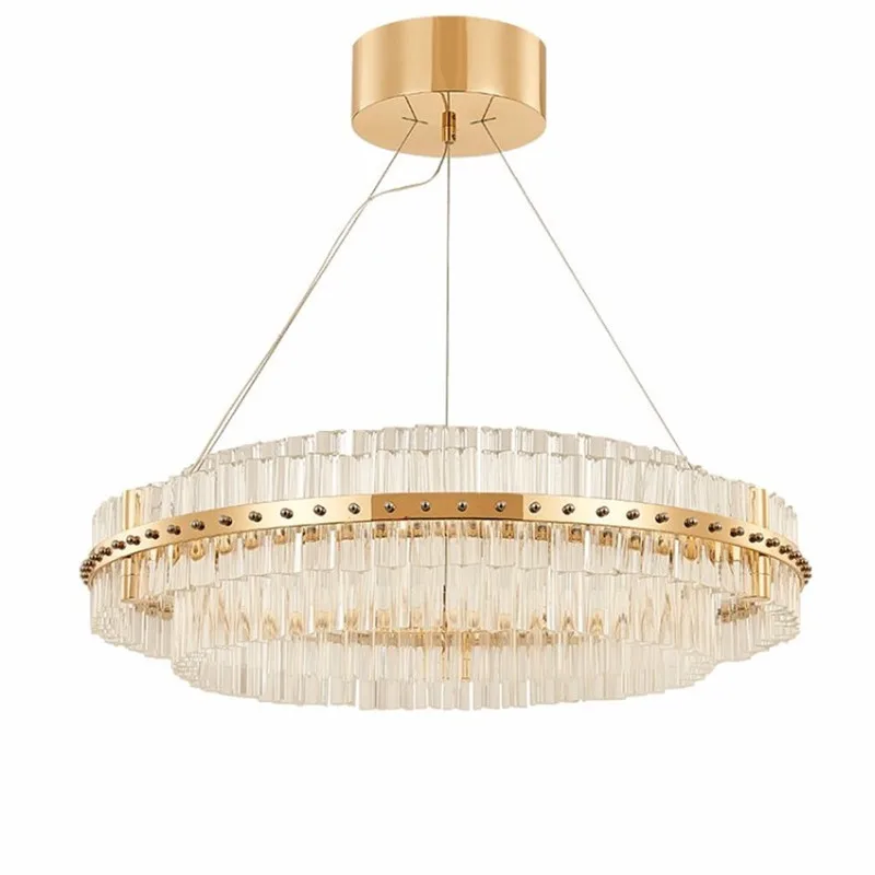 

European Luxury Crystal Pendant Chandelier Led Lamp Post Modern Round Crystal Stripe Creative Lighting Fixture