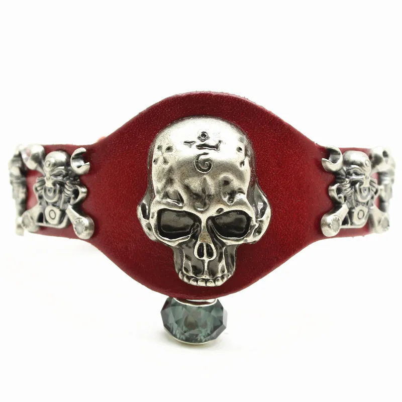 New Arrival Wide Leather Bracelet Retro Cuff Rope Bangles Punk Skull Rivet Men Bracelets Gift