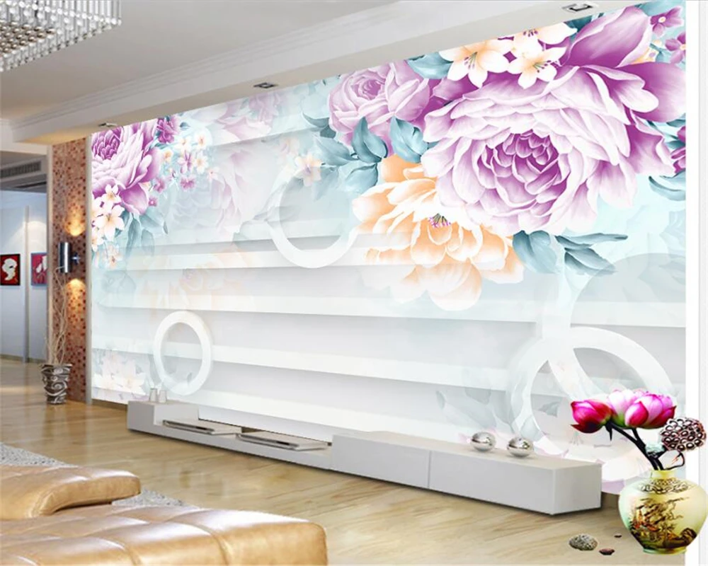 

beibehang Custom Wallpaper Modern Minimalistic Peony Flower Floral Circle Wall Background wallpaper for walls 3 d behang murals