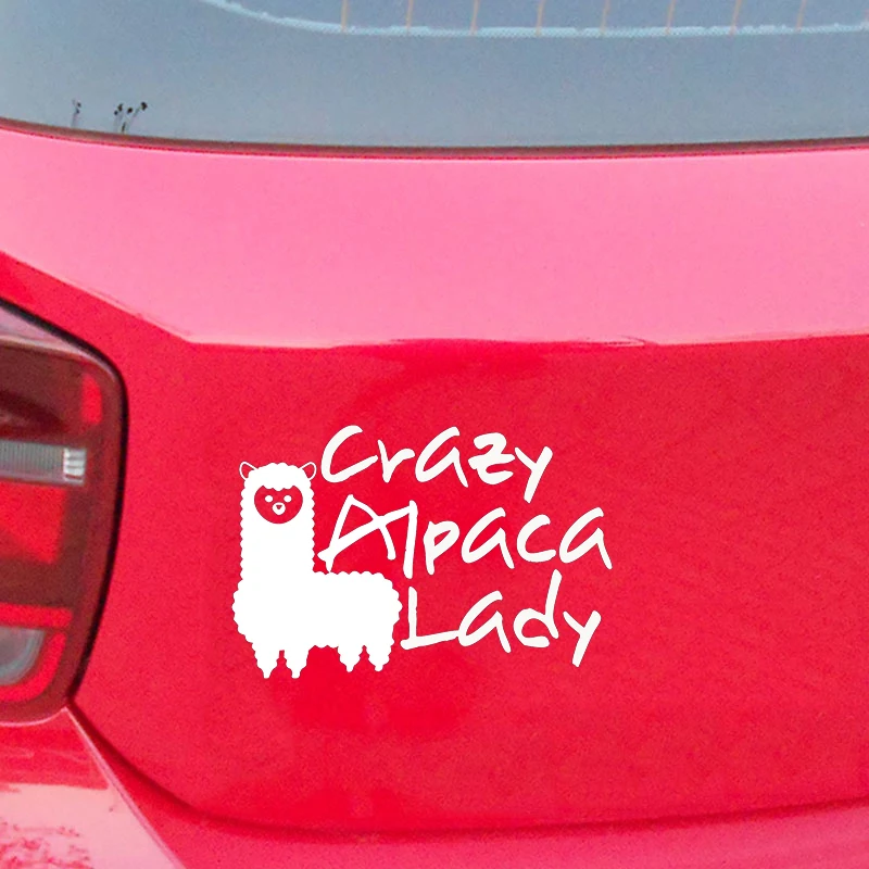 Crazy Alpaca Lady Decal Window Bumper Sticker Car Decor Farm Camelid Love Pet Car Sticker