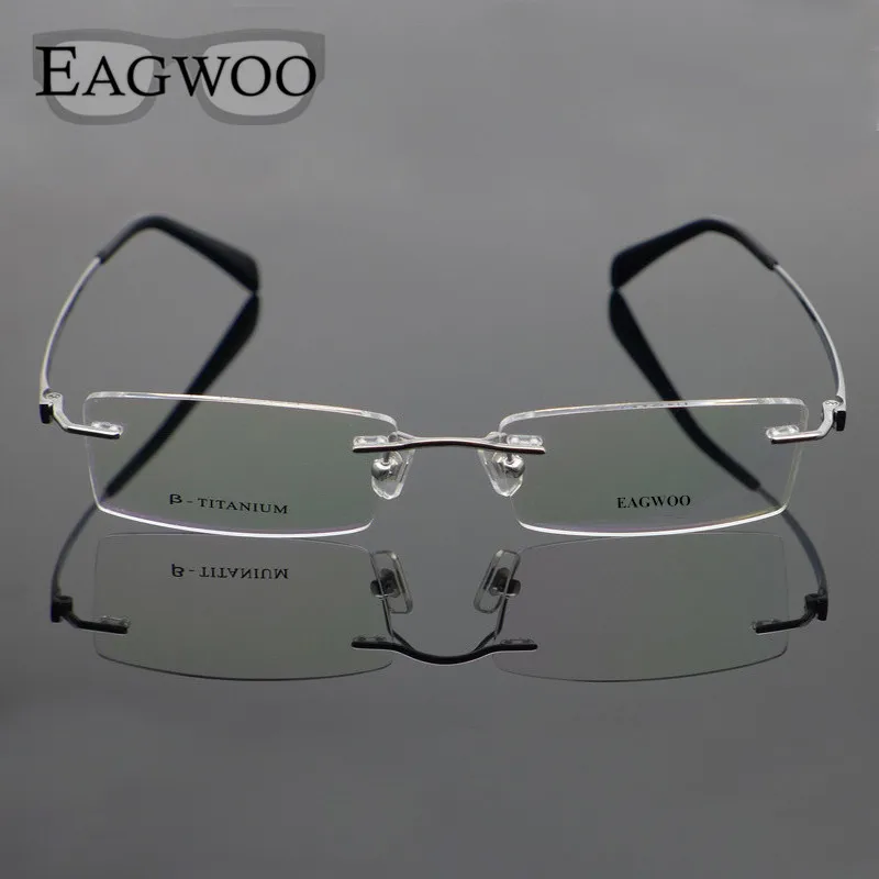 Pure Titanium Eyeglasses Rimless Optical Frame Prescription Spectacle Frameless Glasses For Men Eye glasses 11090 Slim Temple