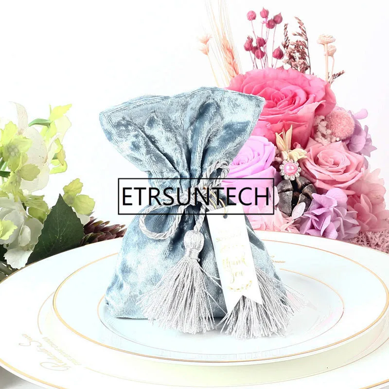 300pcs/lot Korean Style Velvet Tassels Bandage Candy Bag Gift Bag Wedding Candy Favors Party Favors