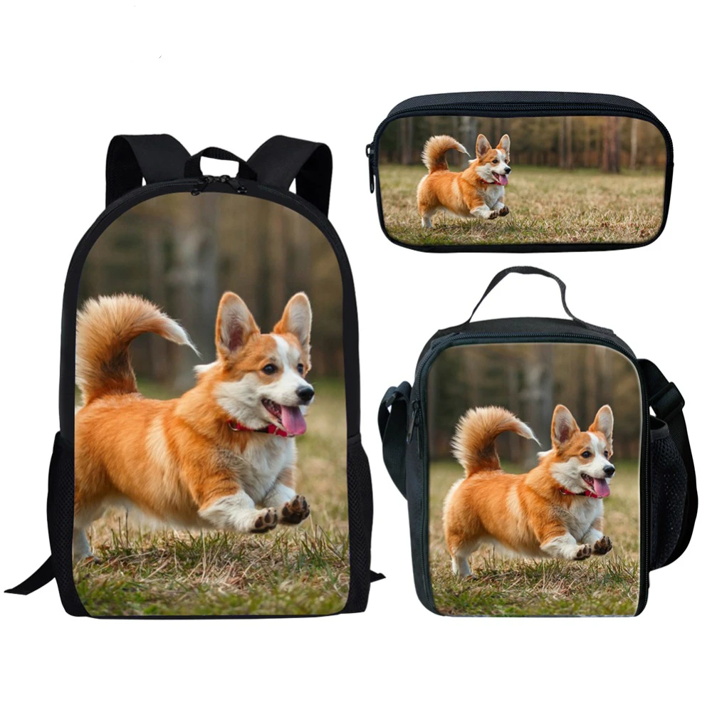 Mochilas escolares Welsh Corgi Pembroke con estampado para niñas, morral ortopédico para adolescentes, conjunto de 3 unids/set