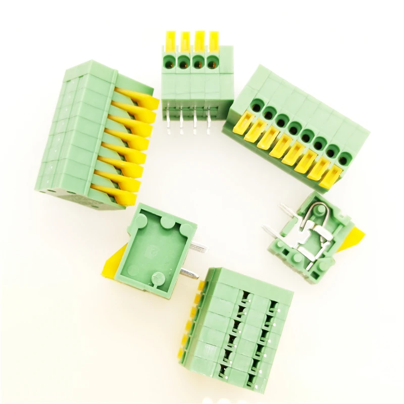 50PCS 2.54mm Pitch Spring Terminal Blocks Connector 2/3/4/5/10-20P KF141R Straight Pin Green Environmental Protection 150V/2A