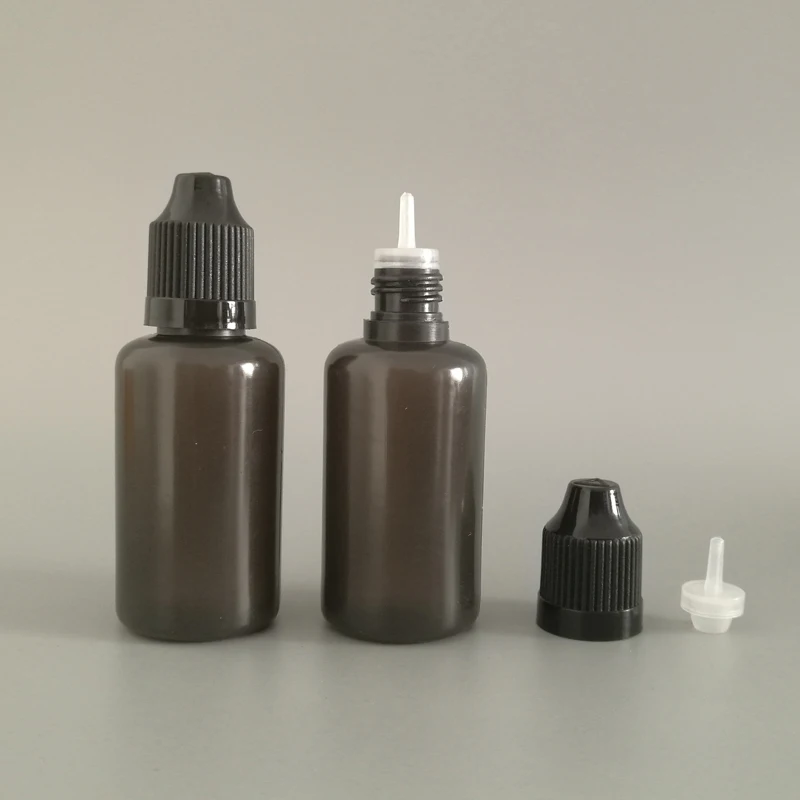 Bottiglie riutilizzabili in LDPE nero da 100 pezzi 10 ml 30 ml con tappo a prova di bambino e punte lunghe e sottili