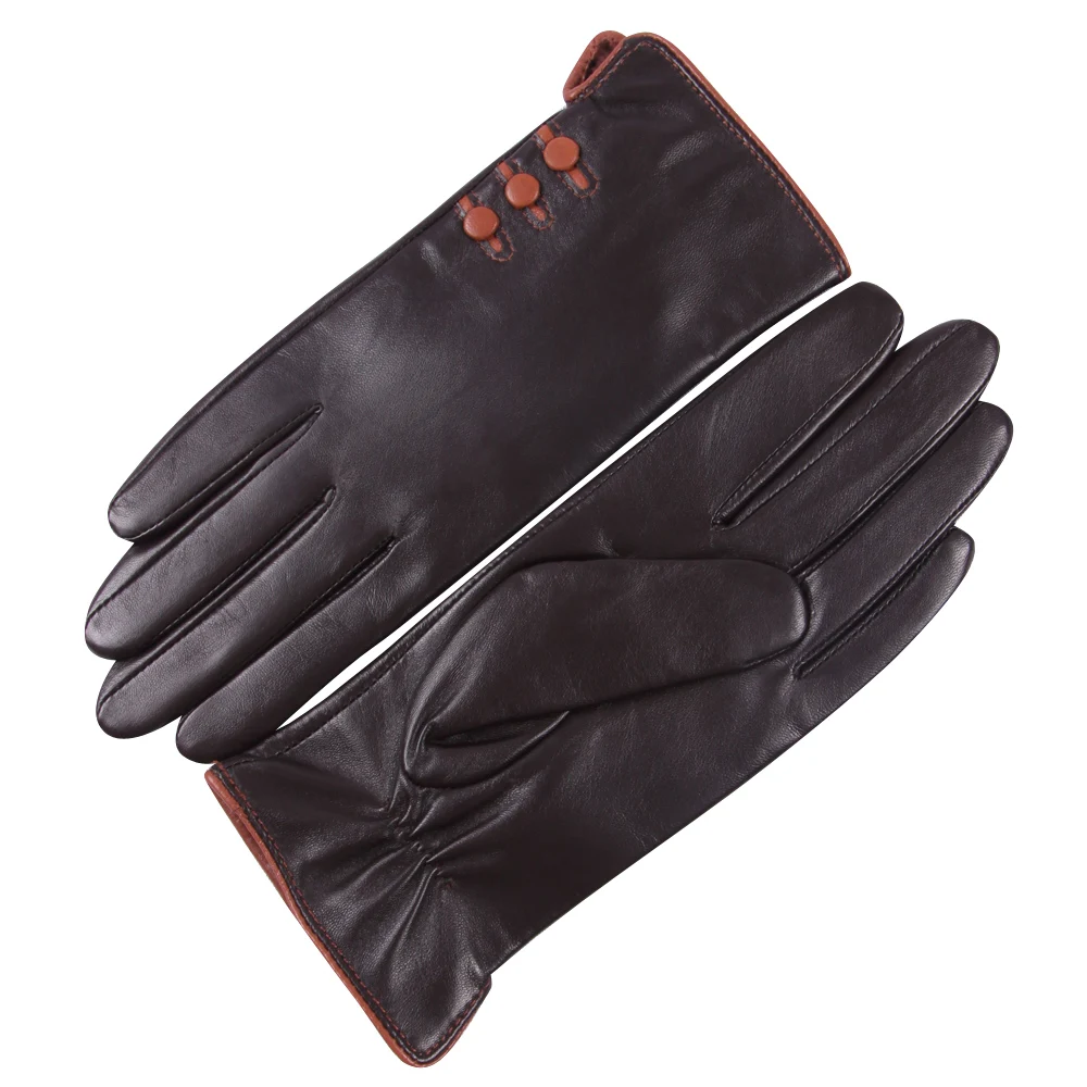 Women Gloves Touchscreen Winter Leather Gloves Female Plus Velvet Thicken Keep Warm Windproof Driving Genuine Leather L18002NC