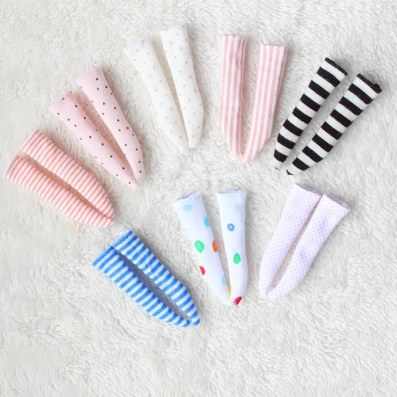 1 Pair Blyth Dolls Wave Point Bowknot Knee Highs Stripe Socks