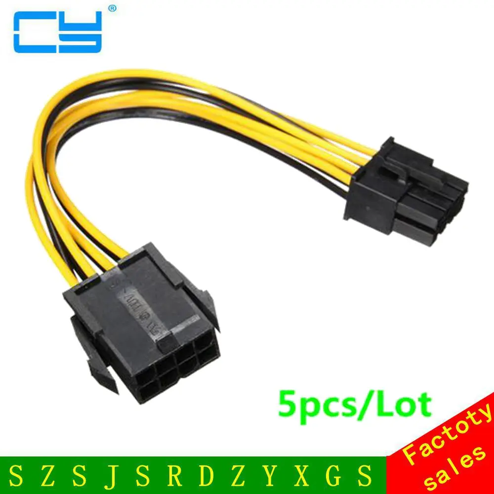 

5pcs/Lot Video Card PCI-E 8Pin Male to 8 Pin Female GPU Power Extension Cable 20CM 18AWG