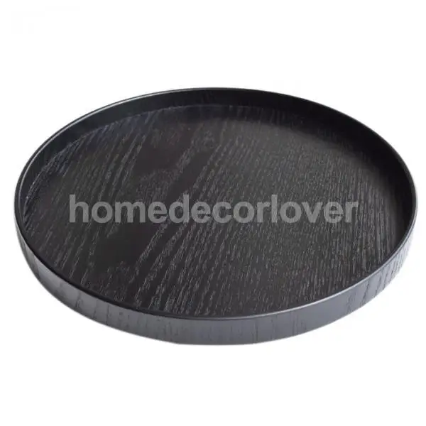 Round Wooden Plate Food Snack Serving Trays Salad Bowl Platter Black 21/24//2730cm