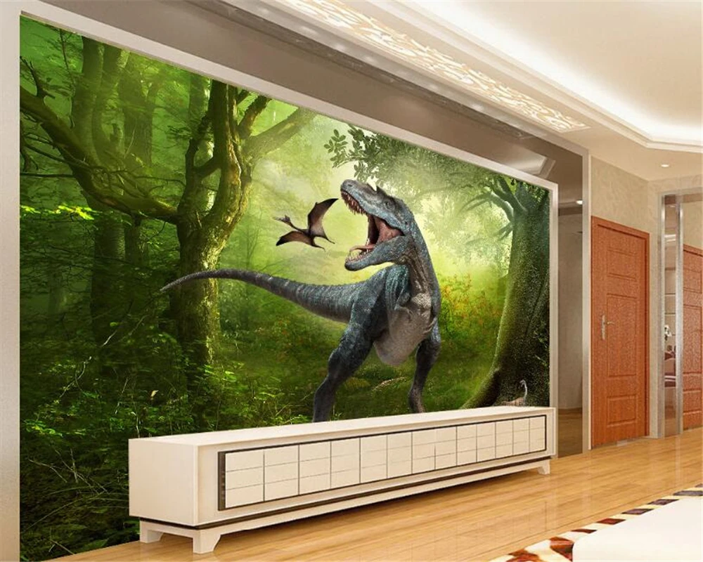 

3D wallpaper Jurassic Park Dinosaur TV background wall Living room bedroom background mural Home decoration mural Customizable