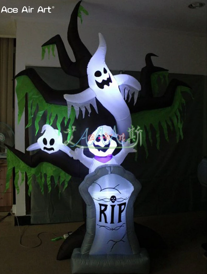 Modelo de fantasma de calabaza de tumba de árbol inflable escalofriante con luces al aire libre para decoración de Halloween