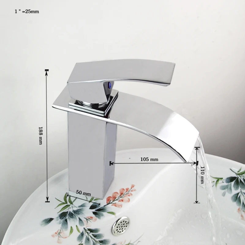 Monite Solid Brass Bathroom Faucet Ceramic Waterfall Chrome Brass Basin Faucet  Lavatory Combine Set Faucet Mixer Tap