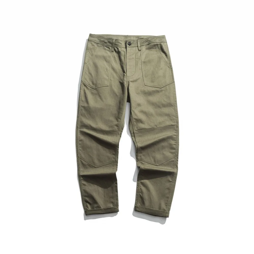 Herringbone Twill Military Trousers Retro 70s Men\'s Army Pants HBT Green Regular Fit