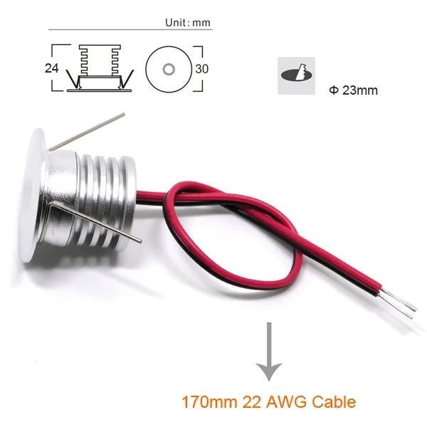 Lâmpada embutida para teto, mini lâmpada embutida para parede de led colorida com buraco d0,91 polegada, 24 tamanhos