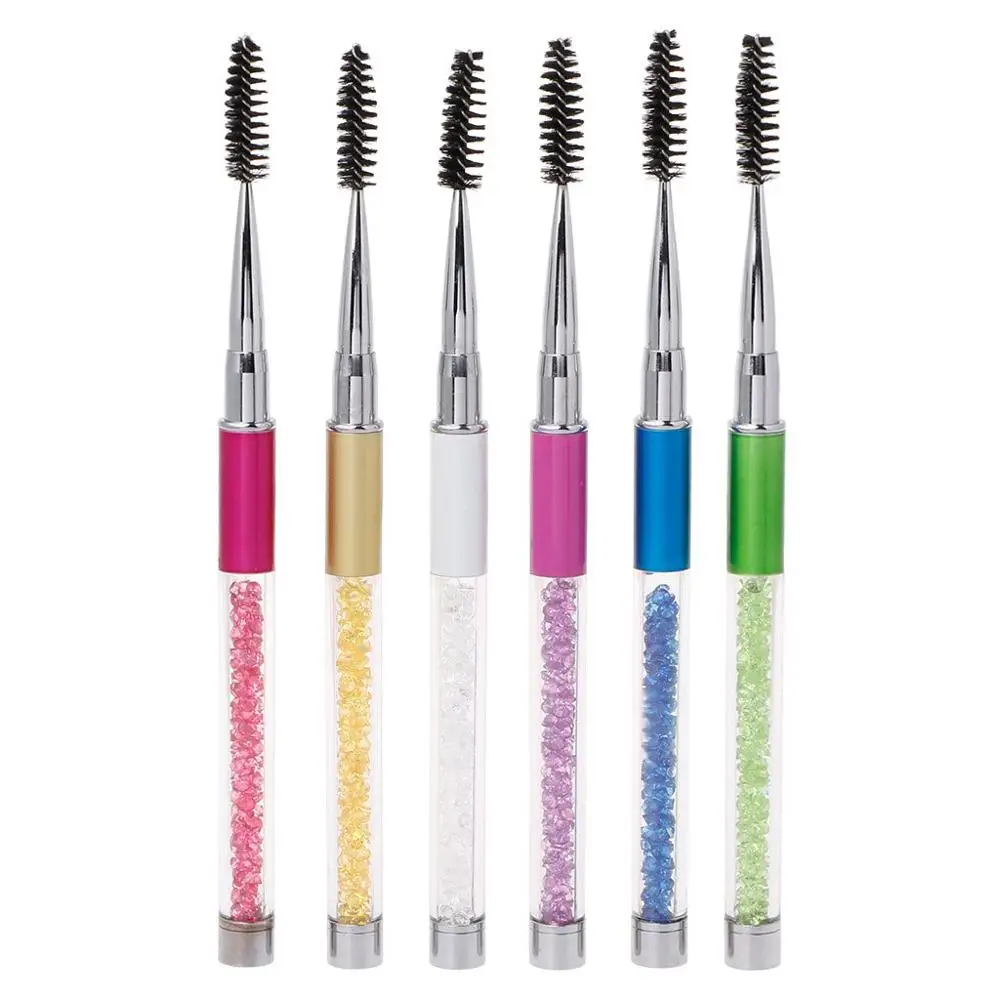 High Quality Eyelash Brush Crystal Long Screw Eye Lash Curler Eyebrow Comb Makeup Brush Mascara Colorful Cosmetic Tool