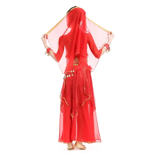 Imagen 2 del producto Trajes de danza del vientre para niños y niñas, falda de danza del vientre, vestido de baile de Bollywood, conjunto de tela india de competición de rendimiento