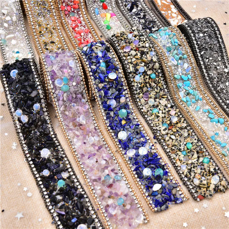 50Cm/Lot Crystal Stone Trim 3.5Cm Wide Rhinestone Ribbon Hotfix Banding Flatback Tape Strass Beads Chain For Bridal Applique Diy