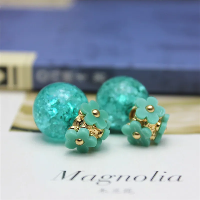 New summer style design fashion brand jewelry metal flower earrings for women candy color beads  stud earrings