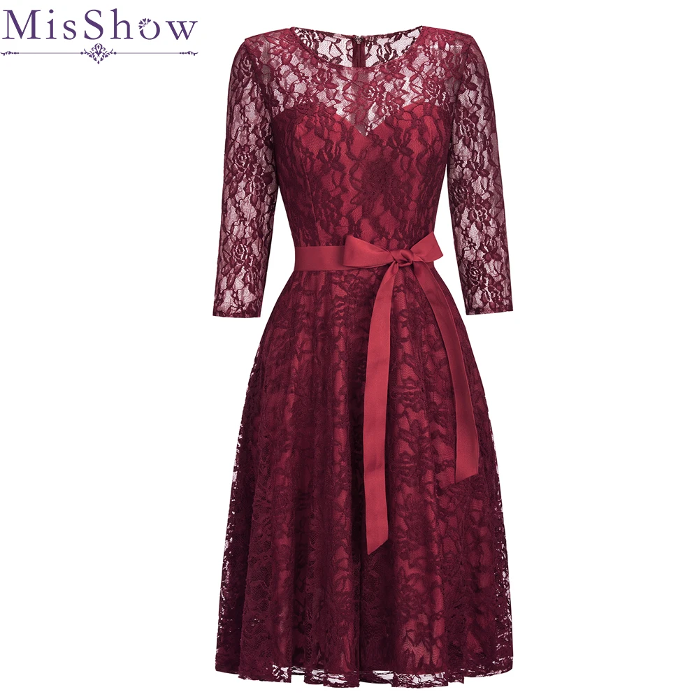 Burgundy Short Evening Dresses A-Line Women Lace Robe De Soiree Half Sleeves Elegant Party Formal Prom Dress Abendkleider