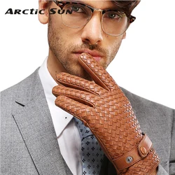 Men Gloves High-end Weave Genuine Leather Male Gloves Thin Lined Spring Autumn Business Driving Sheepskin Glove M025NN