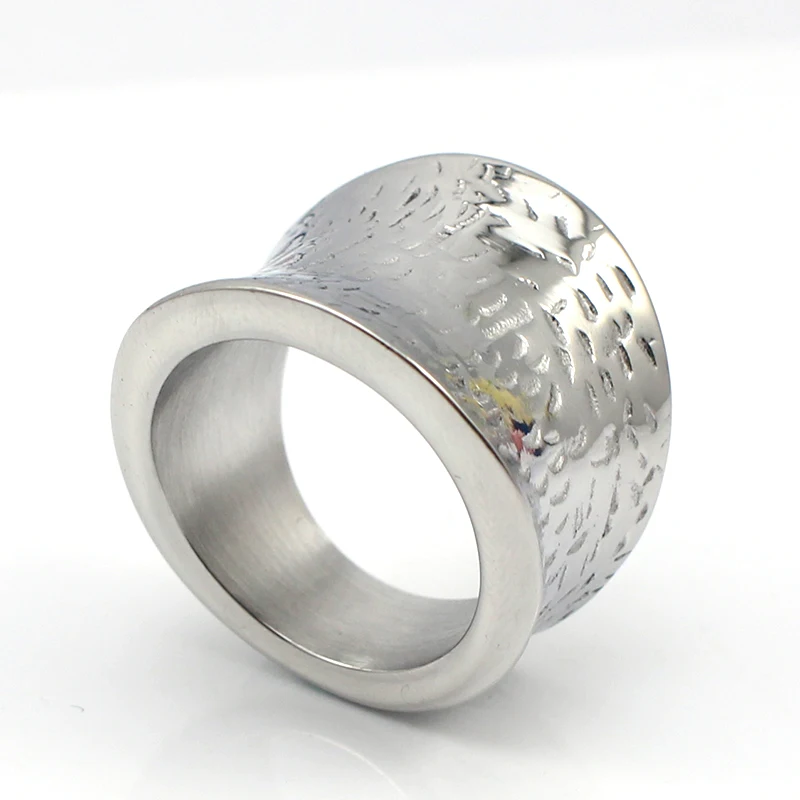 Edge Curled Engraved Silver Color Finger Rings Jewelry Women Stainless Steel Party Ring Band Size 7 8 9 10 6