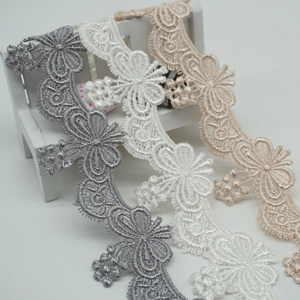3 meters 5cm Polyester Lace Trim Ribbon Butterfly Applique for Costume Home Textiles DIY Craft Sewing Accessories Off White