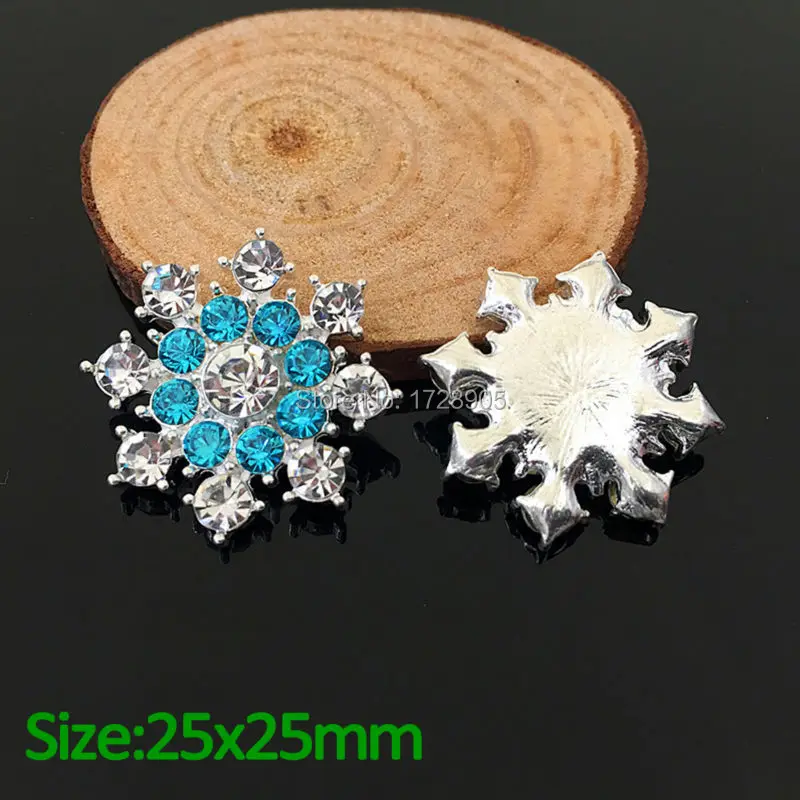 Christmas Snowflake Embellishment Button Blue Rhinestone Flat back Accessories Clear Crystal Bouquet Diy 10pcs 25 mm