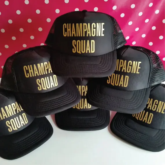 customize Champagne Squad wedding bride bridesmaid Mesh Trucker Snapback trucker hats caps bridal shower hen party gifts favors