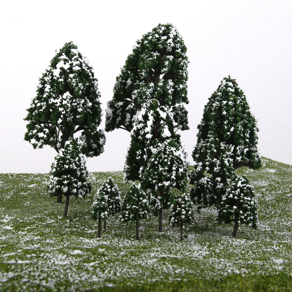 12 Pcs Plastic Poplar Trees Model Train Snow Scenery Scale 1:500-1:50 Dark Green