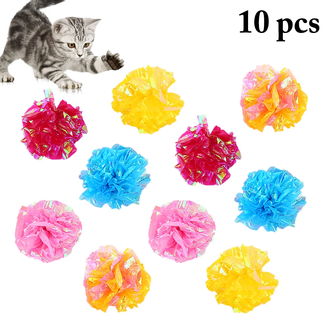 10PCS Cat Toy Crinkle Ball Interactive Cat Mylar Crinkle Ball Ring Paper Sound Toy for Kitten Playing Pet Cat Products Supplies