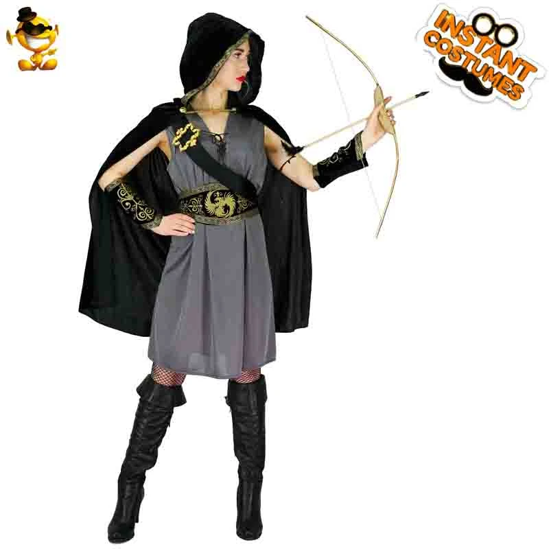 Women Hooded Huntress Costume Halloween Adult Party Suits Cosplay Cool Warrior with Cape Women Outfits