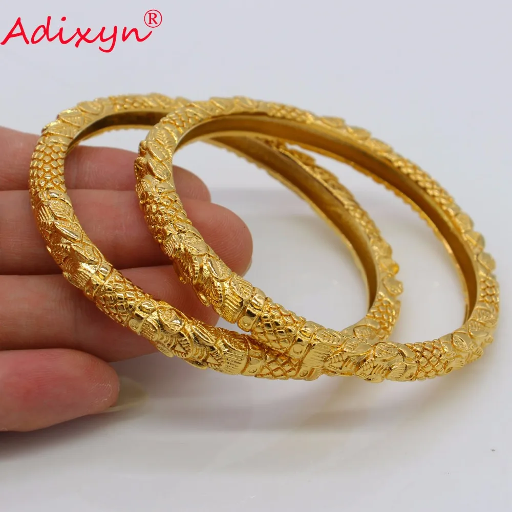 Adixyn 2PCS/LOT,CANNOT OPEN Wholesale Bangle for Women Gold Color African Middle East Bracelet Jewelry Gifts N072409