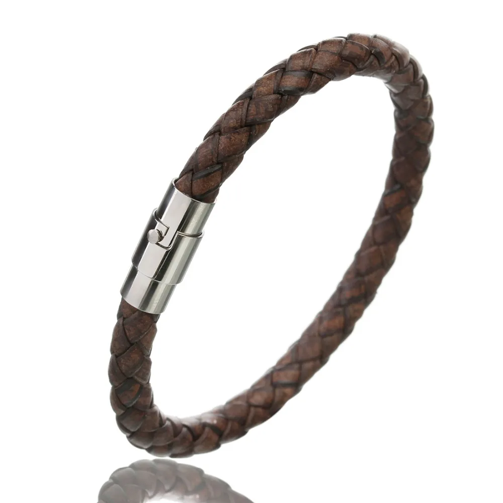 Echtem Leder Armband Männer Edelstahl Magnetische Verschluss Handarbeit Männer Armbänder Armreifen Geflochtene Leder Armband Großhandel – Detail 8