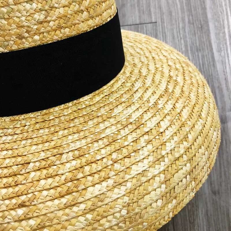 Wide Brim Women Sun Hat Wheat Straw Summer Beach Hat Elegant Cap UV Protection Black long Ribbon Bow Derby Travel Hats