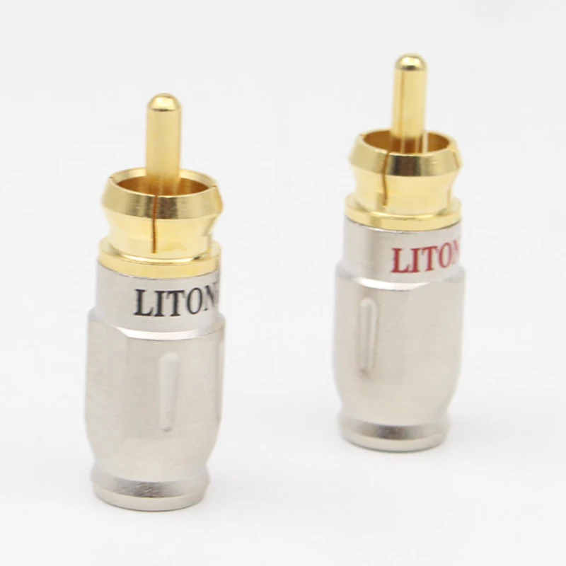 HiFi Audio 4pcs Hi-End LITON RCA Male Plug Golden Plated solder type Adapter speaker Audio Interconnect cable socket connector